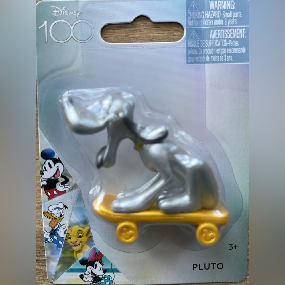 Disney 100 Anniversary Pluto Dog Skateboard Metallic Mini Figure Cake Topper 2”
